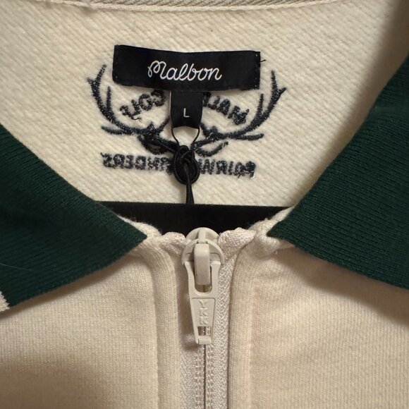 NWT. Malbone Golf Collegiate half zip collared sweatshirt Cream/Forest Green. L - Picture 6 of 6
